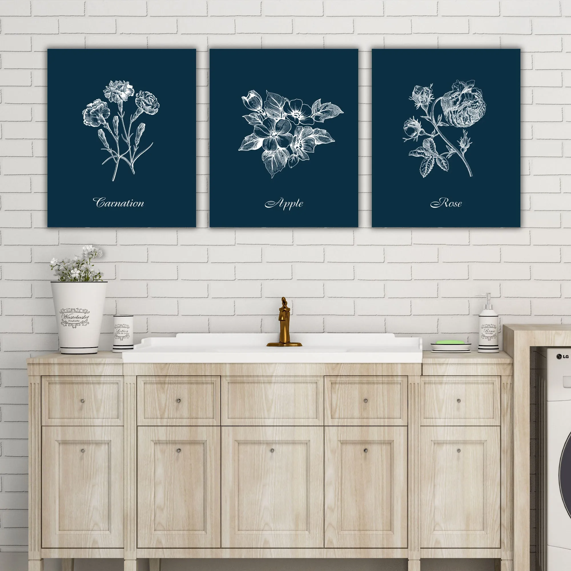 Vintage Floral Canvas Prints on Navy