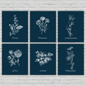 Vintage Floral Canvas Prints on Navy