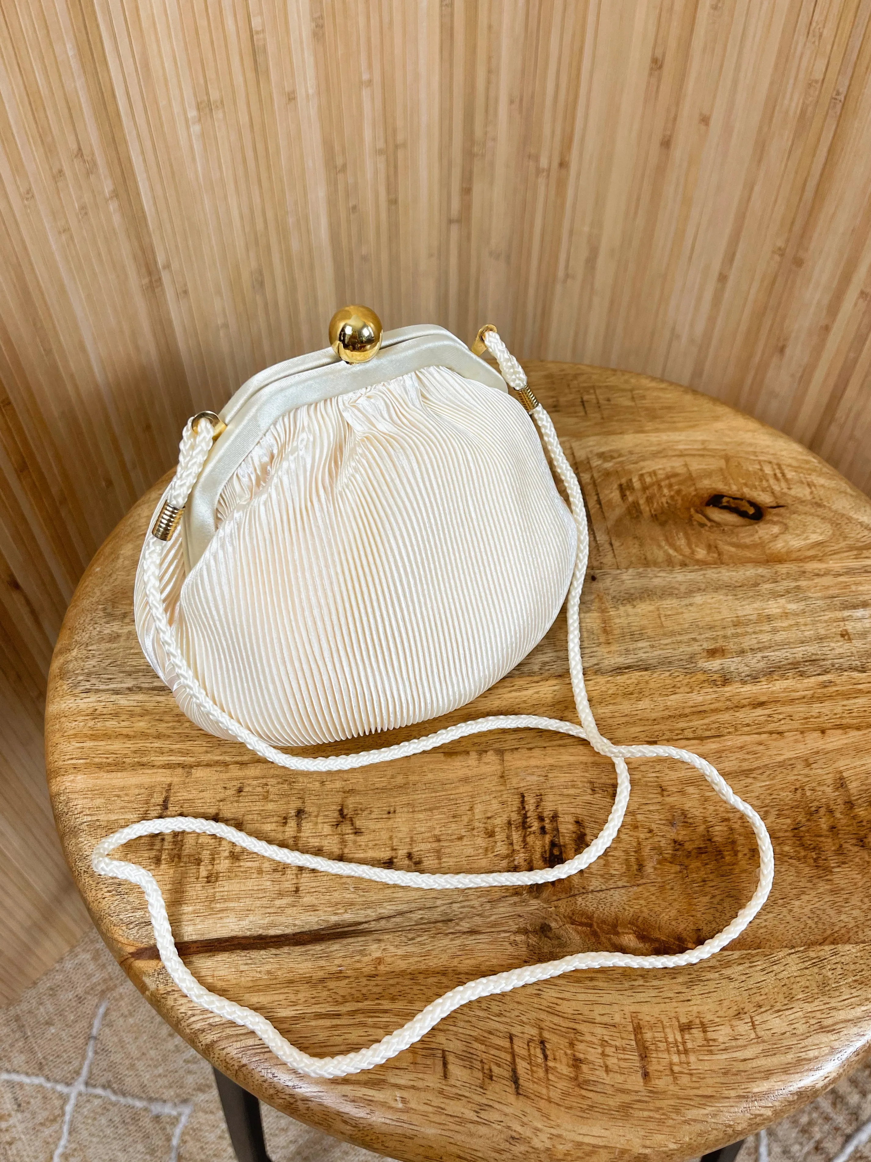 Vintage Vanilla Plisse Clamshell Bag