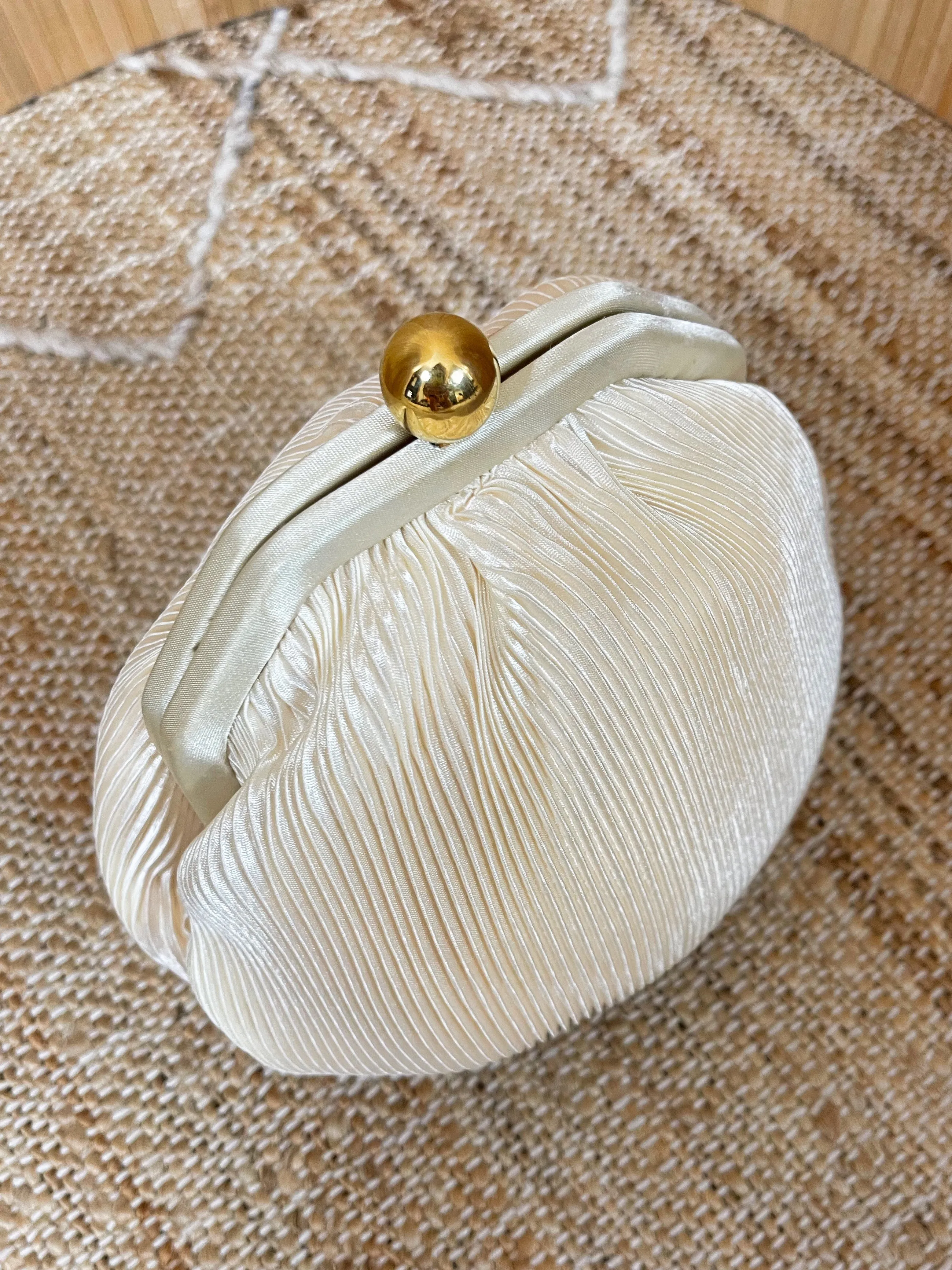 Vintage Vanilla Plisse Clamshell Bag