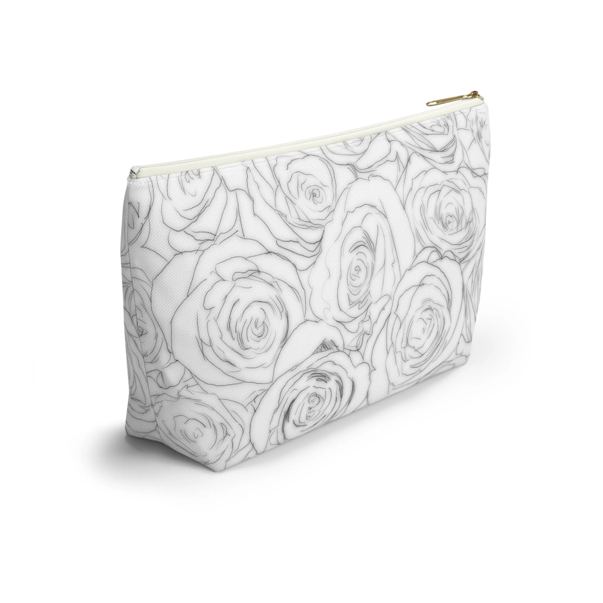 White Rose Side Bag Gift For Her Makeup Bag White Toiletry Accessory Pouch w T-bottom