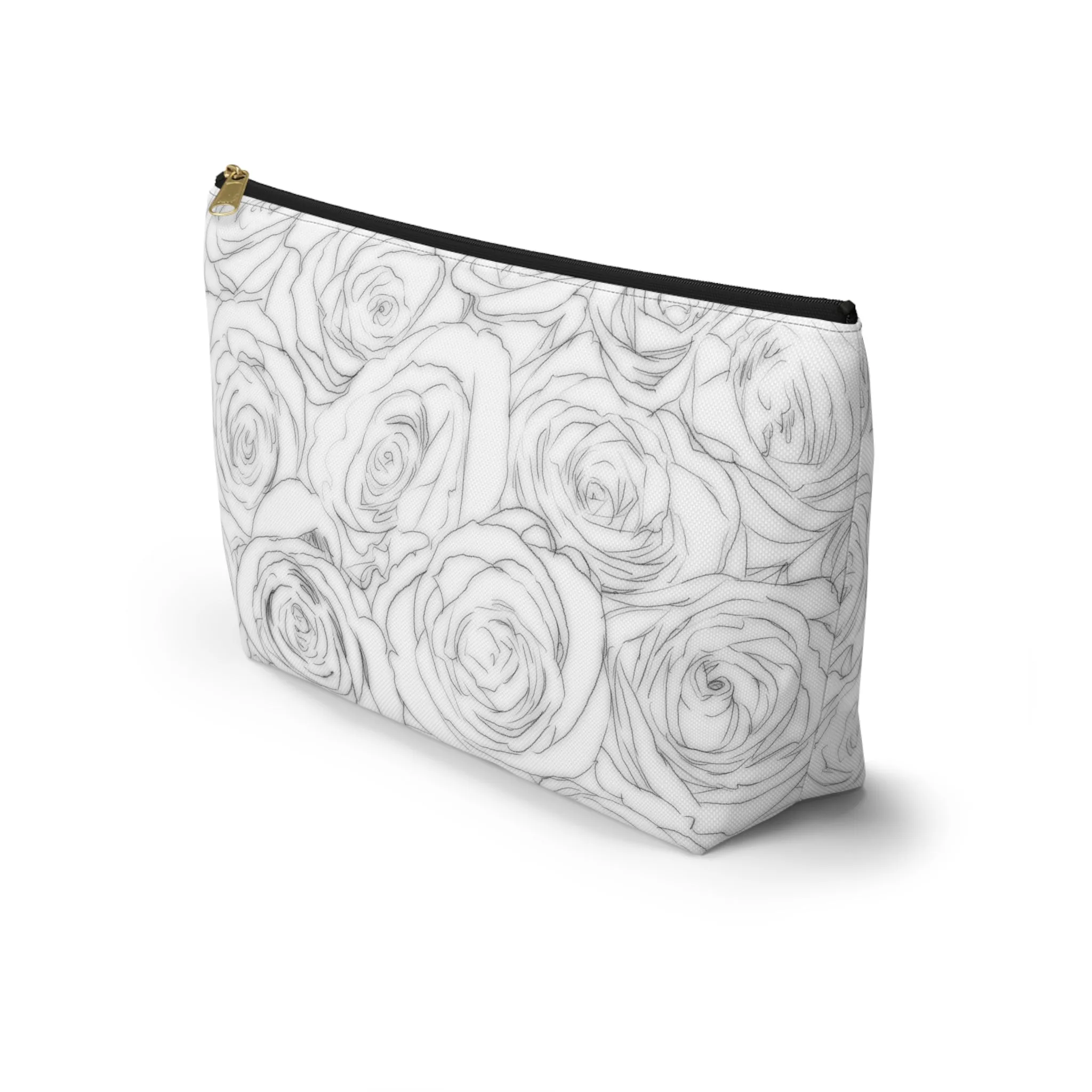 White Rose Side Bag Gift For Her Makeup Bag White Toiletry Accessory Pouch w T-bottom