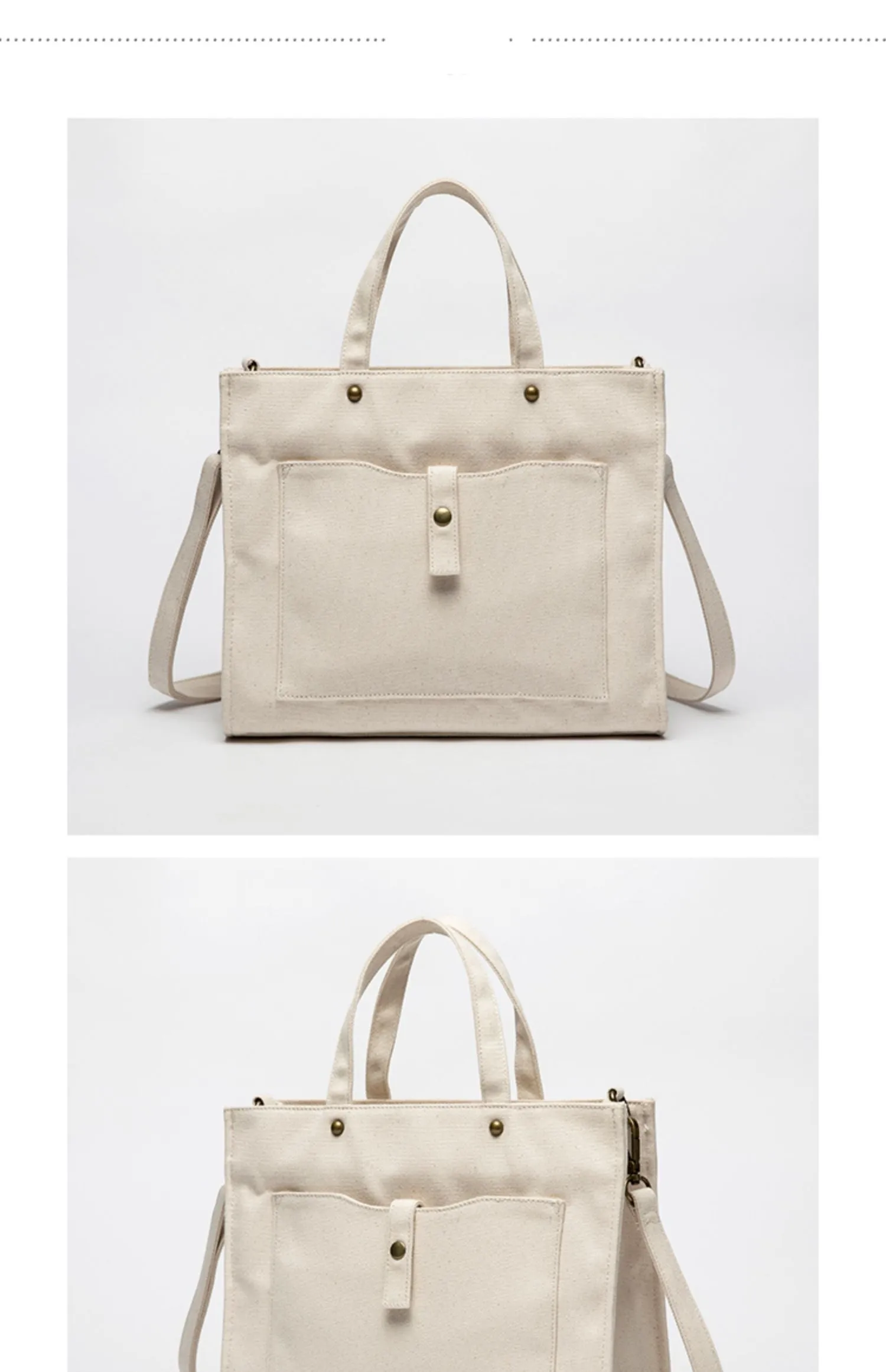 Women's Canvas Tote Bag Zip Top Canvas Tote Bag Cotton