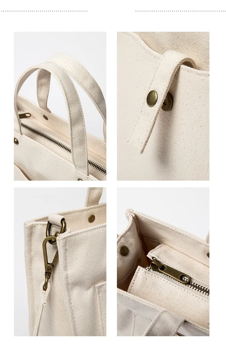 Women's Canvas Tote Bag Zip Top Canvas Tote Bag Cotton