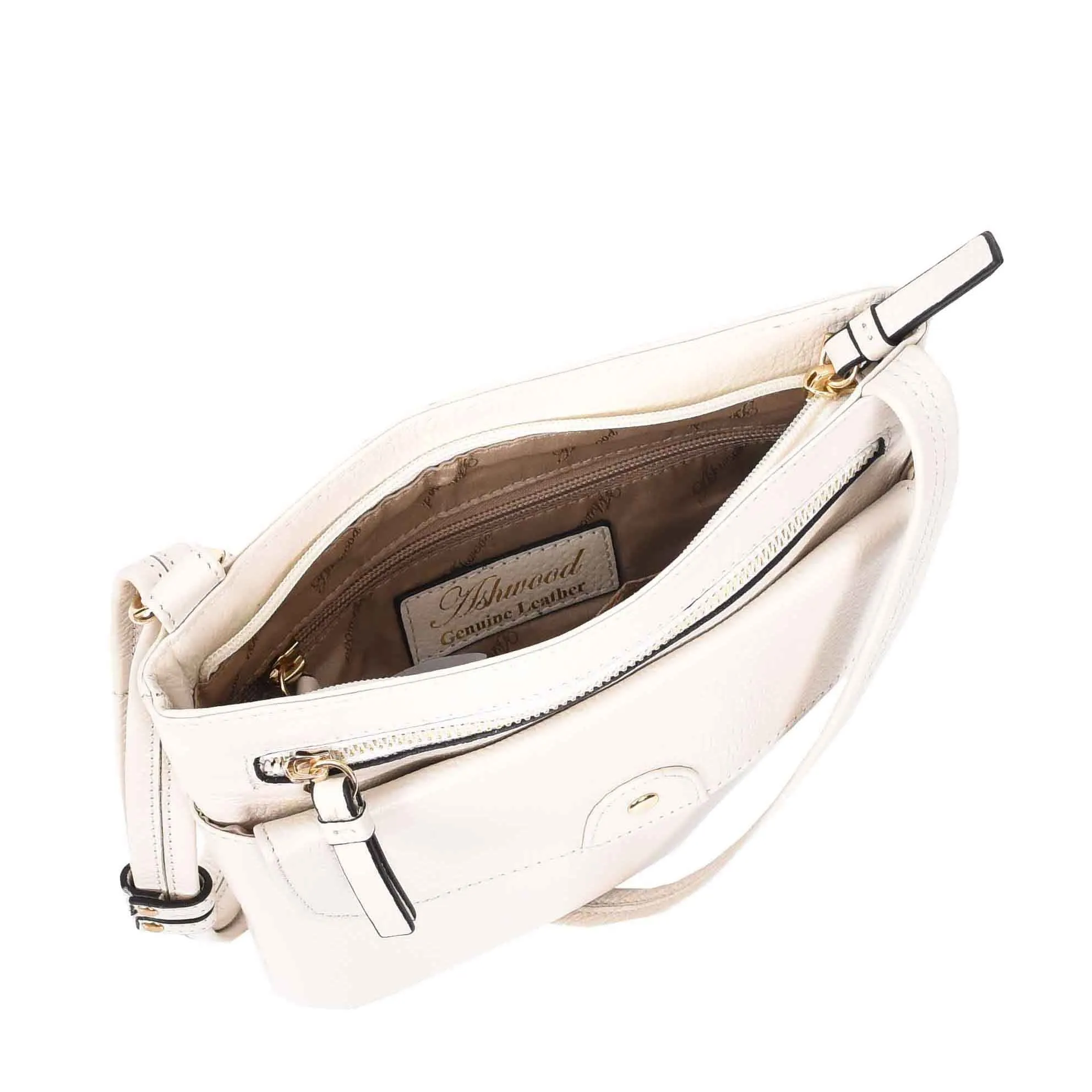 Womens Leather Crossbody Sling Bag Multi Pockets Messenger Skye White