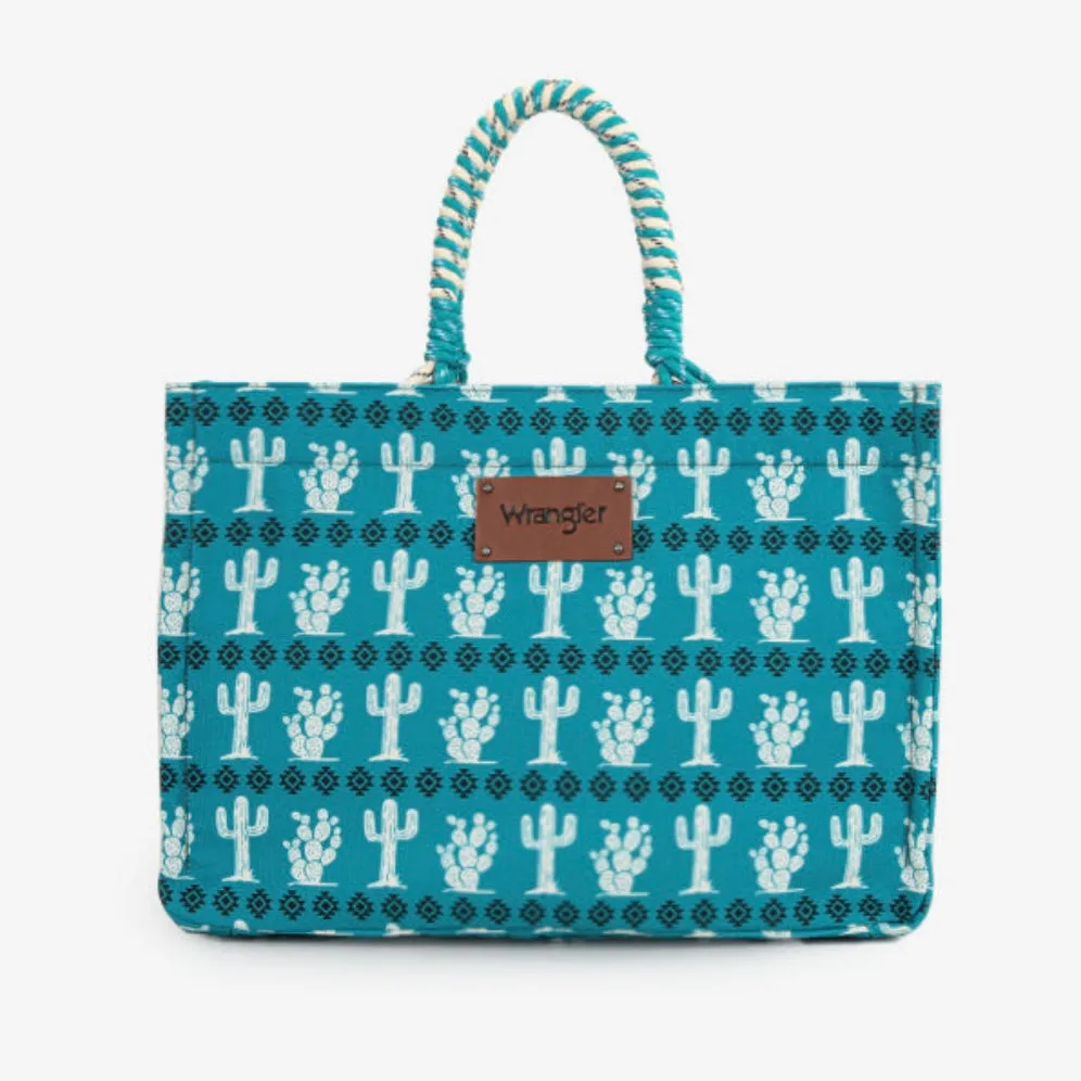 Wrangler Cactus Oversized Tote Bag Braided Handles Weekender Bag - Turquoise