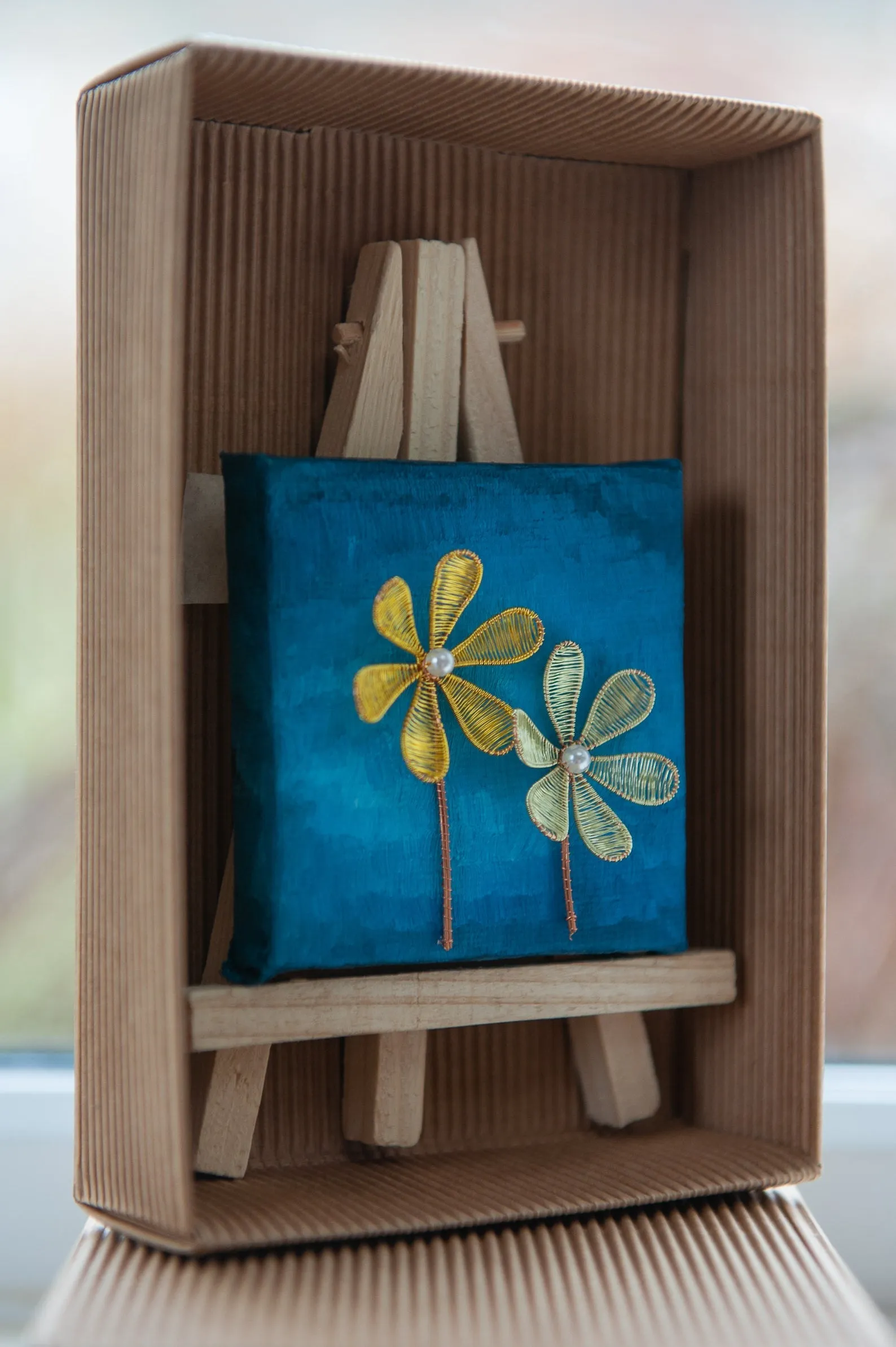 Yellow Flowers on Blue Mini Easel